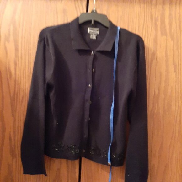 NEW ! Women Duemila Vintage Black Beaded Wool Cardigan Size M - Picture 3 of 11